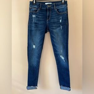 DL1961 Margaux Instasculpt Ankle Skinny Cracked Distressed Jeans 25 Raw Hem